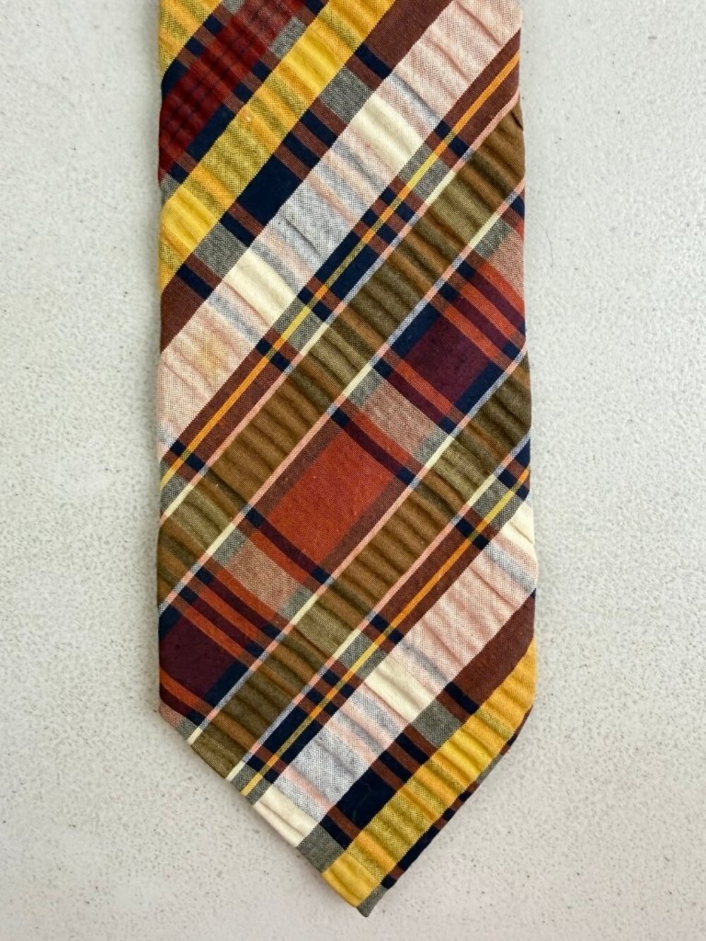 Vintage Seersucker Plaid Wide Tie 1960s Cotton/Poly Blend Madras Necktie